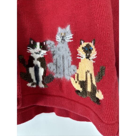 Design Options By Philip & Jane Gordon Red Cat Cardigan Sweater Vintage Large - Picture 3 of 8